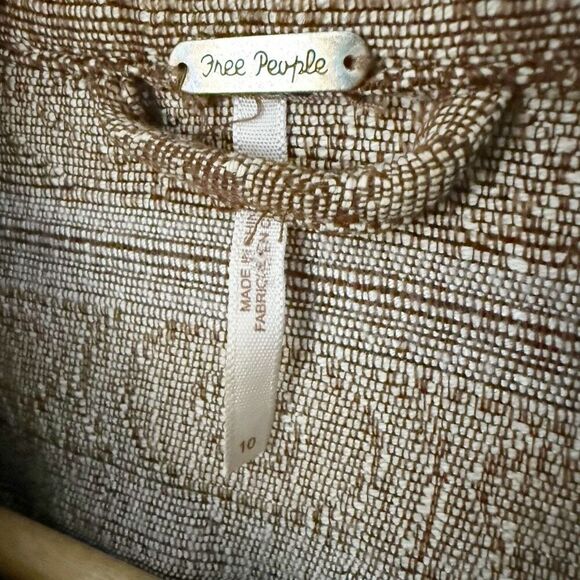 FREE PEOPLE | Brown Tapestry Moto Style Jacket Asymmetrical Zipper | Size 10 - Picture 5 of 9
